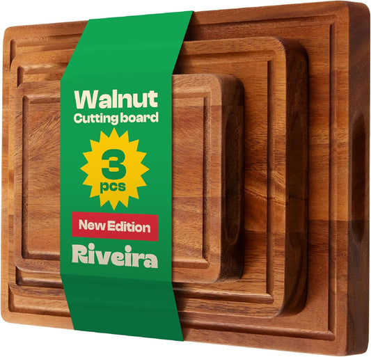 Riveira Walnut Cutting Board Set – Versatile And Durable: Set Of 3 Pcs Rectangular Wooden Cutting Board – Natural Wooden