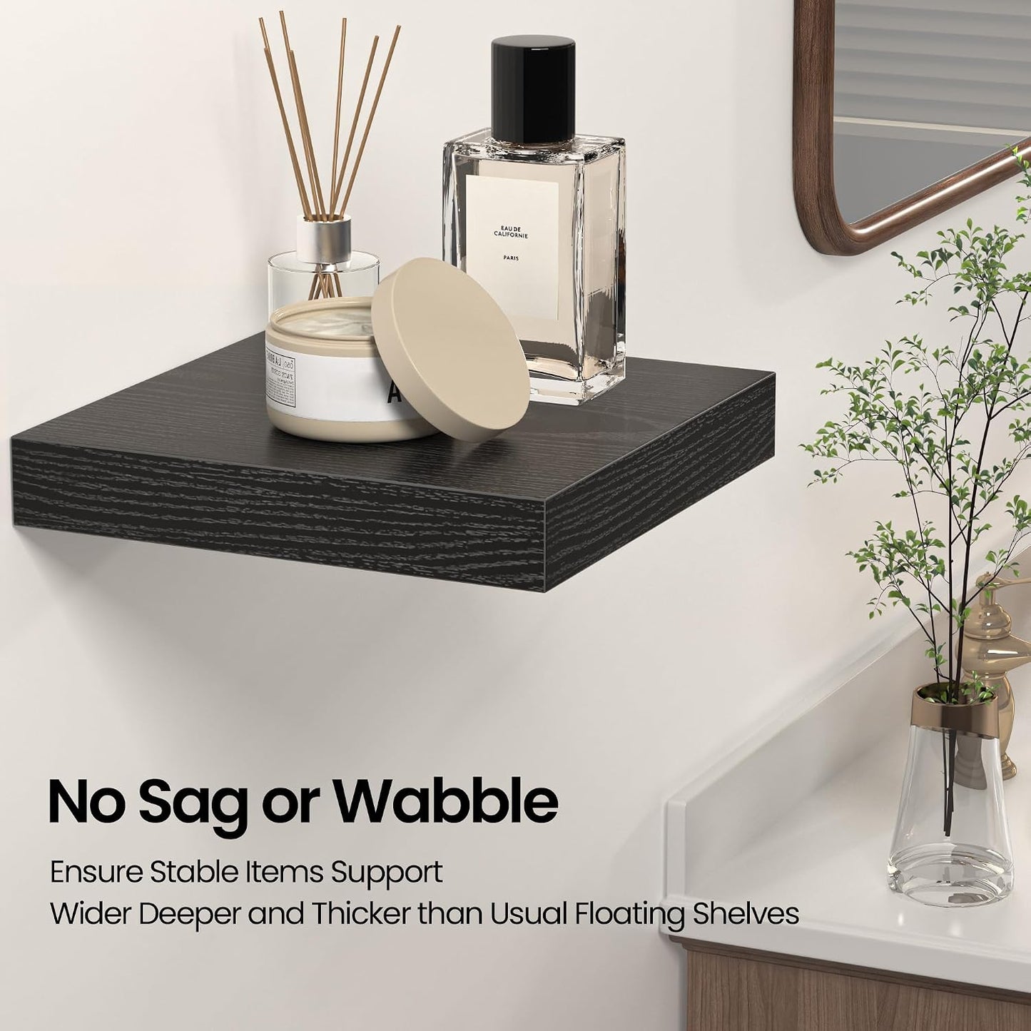 FLYJOE Square Floating Shelves for Wall, 12" W x 12" D x 1.4" H, Small Wooden Wall Mounted Display Shelves with Invisible Brackets for Living Room, Bedroom, Bathroom, Kitchen Decor, Set of 3, Black