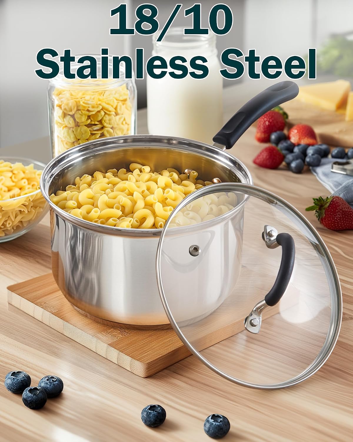 Cook N Home Professional Stainless Steel Cookware Set, 10-Piece | Pots and Pans Kitchen Cooking Set with Stay-Cool Handl