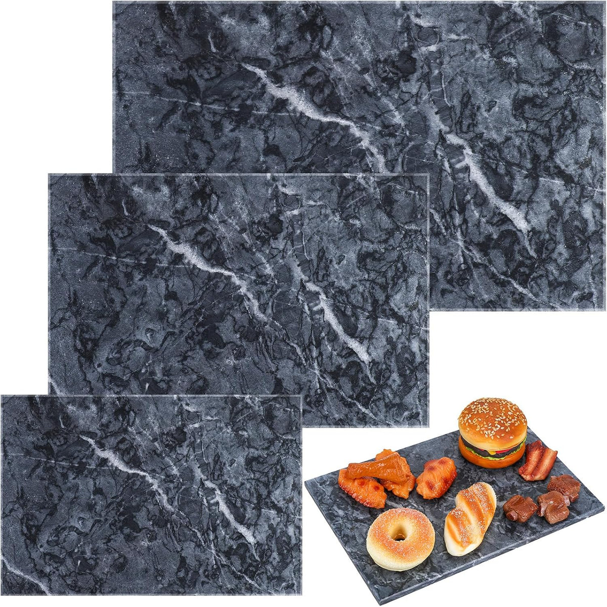 Hushee 3 Pcs Marble Cutting Board for Kitchen Different Size, Black
