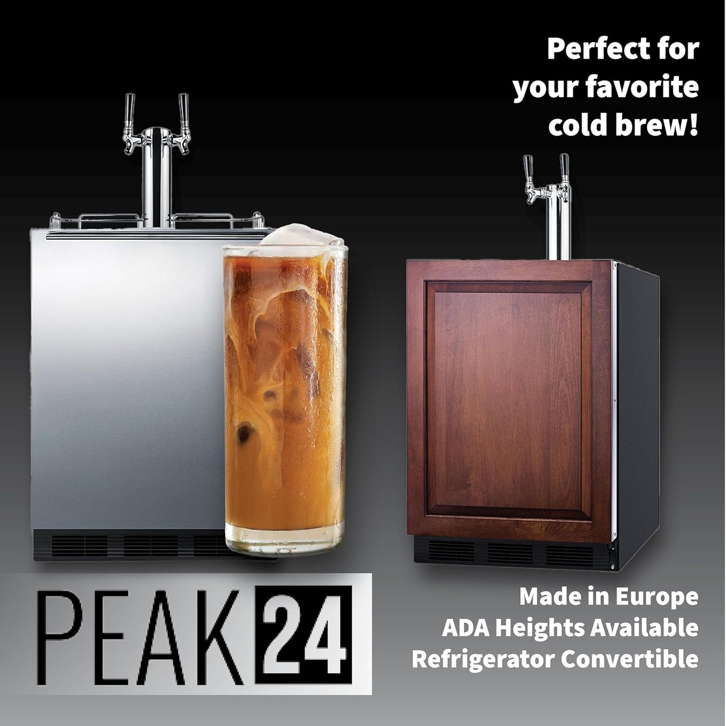 Summit 24" Nitro Cold Brew/Cold Brew Kegerator, Combination Dual Tap Kit, Stainless Steel- SBC7BRSCM2