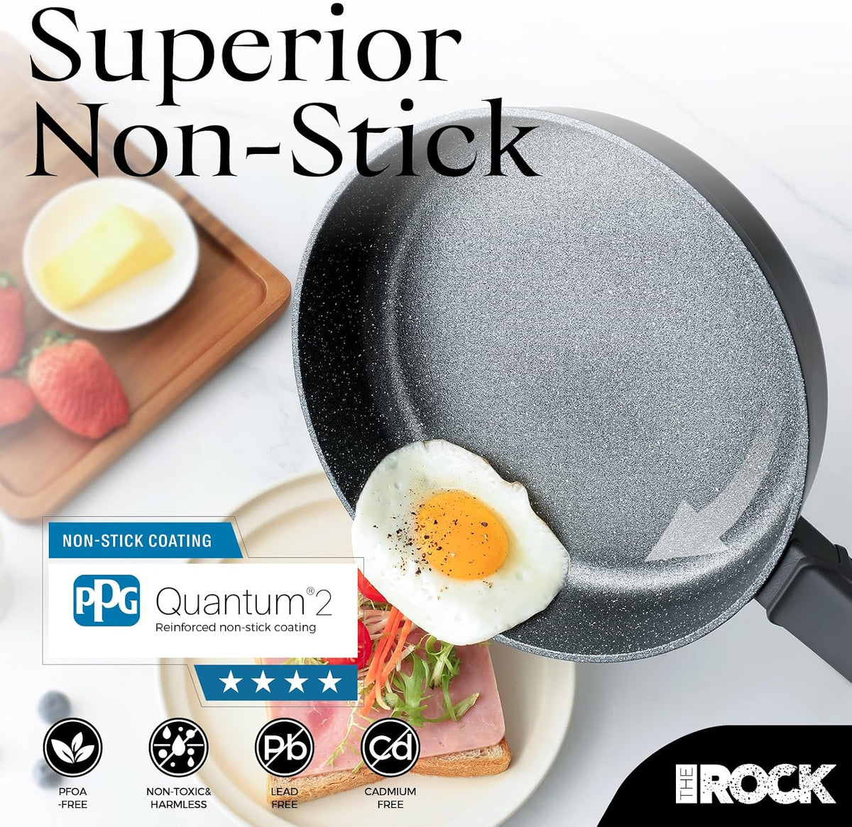 THE ROCK SOHO 8-Inch Non Stick Frying Pan with Lid – Nothing Sticks, Never Warps, Lasts Longer, Healthy Skillet with Heat-Resistant Handle, PFOA Free, Oven & Dishwasher Safe, Black