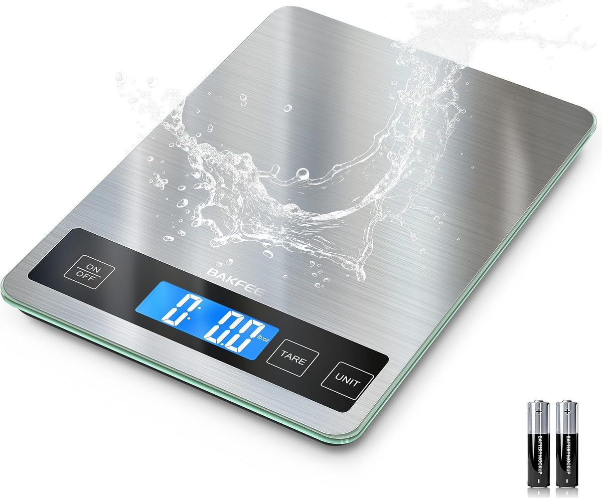Food Scale, 33lb Kitchen Scale with 1g Precision, for Cooking, Black | Premium Stainless Steel &amp; Tempered Glass, Splash-Resistant Sturdy Surface, 5 Units, Tare, Baking &amp; Meal Prep