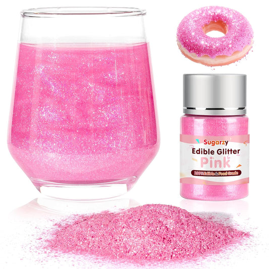 Edible Pink Glitter for Drinks,10g Pink Sprinkles Cake Decorating Supplies,Edible Luster Dust for Cocktail
