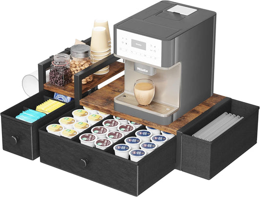 Homeiju Coffee Pod Drawers - K Cup Organizer, Nespresso Pods Holder with Mug Rack, Coffee Holder for Countertop, 52 Capacity