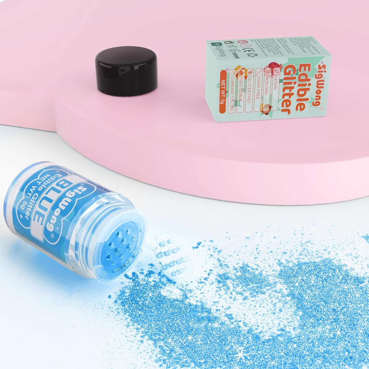Blue Edible Glitter - 5g Food Grade Cake Decorating Shimmering Glitter, Edible Sprinkle Luster Dust for Drinks, Chocolates, Fondant, Strawberries, Cupcakes, Candy, Halloween Cookie - Vegan