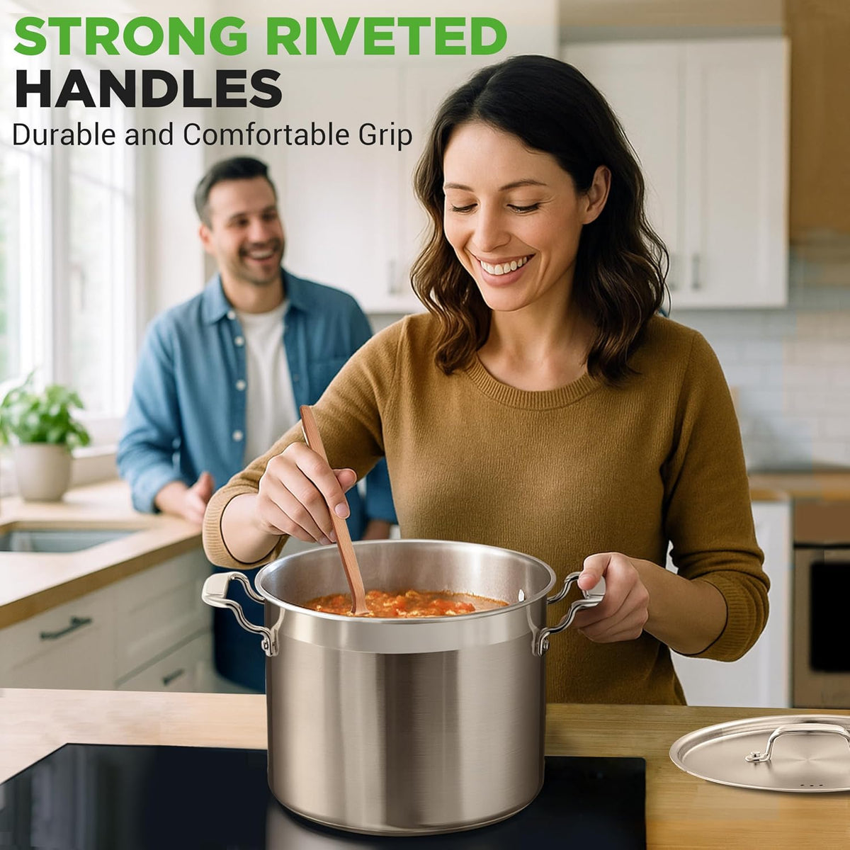 NutriChef 14 Quart Stock Pot with Lid - Heavy Duty Stainless Steel, Induction Ready, Ergonomic Handles