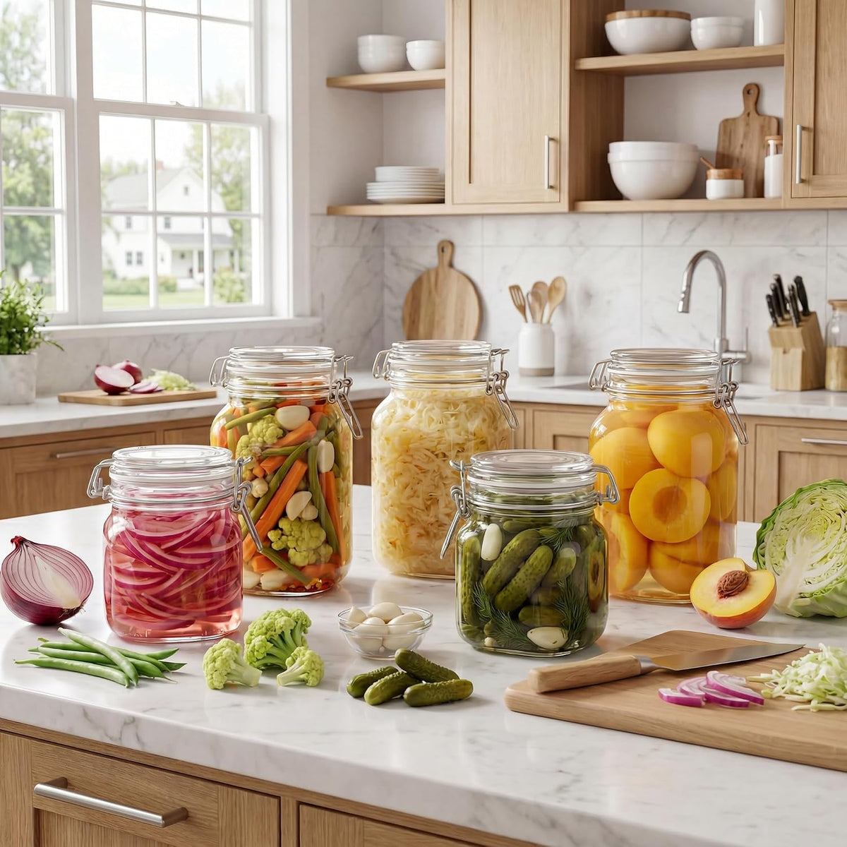 50oz Large Square Glass Jars with Airtight Lids, Wide Mouth Mason Jars 3P
