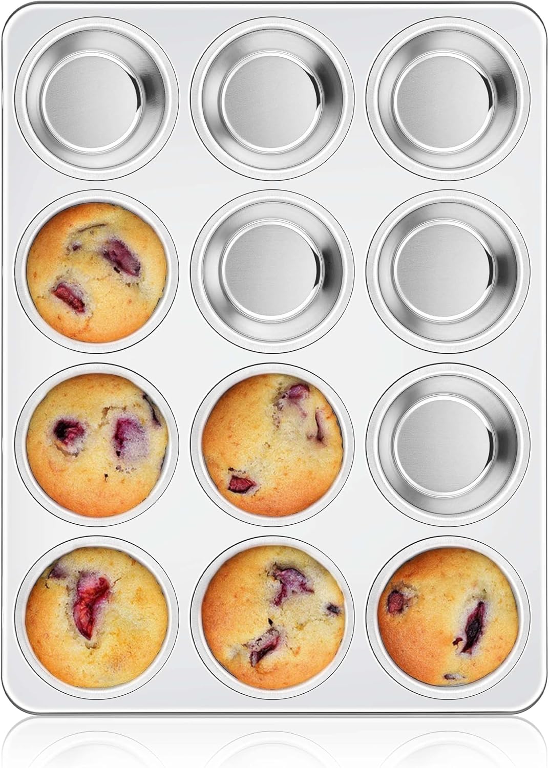 Homikit Stainless Steel Muffin Cupcake Pan 12 Cups, Non Toxic &amp; Heavy Duty | 1PC Nonstick Cupcake Baking Tins Regular Size, 13.8 x 10.4 Inch Metal Egg Bites Tray for Oven, Easy Release, Dishwasher Safe
