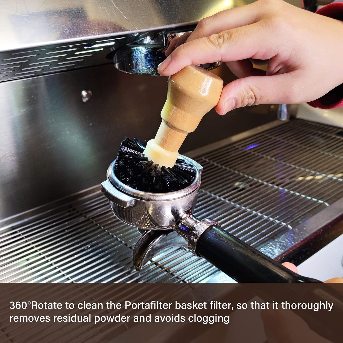 HOMEE Coffee Portafilter Basket Cleaning Filter Brush Fits for 54/58mm | Stiff Bristles Wood Handle Coffee Accessories,Espresso Barista Machine Cleaning Tool,Fits for Home Kitchen &amp; Small Coffee Bar