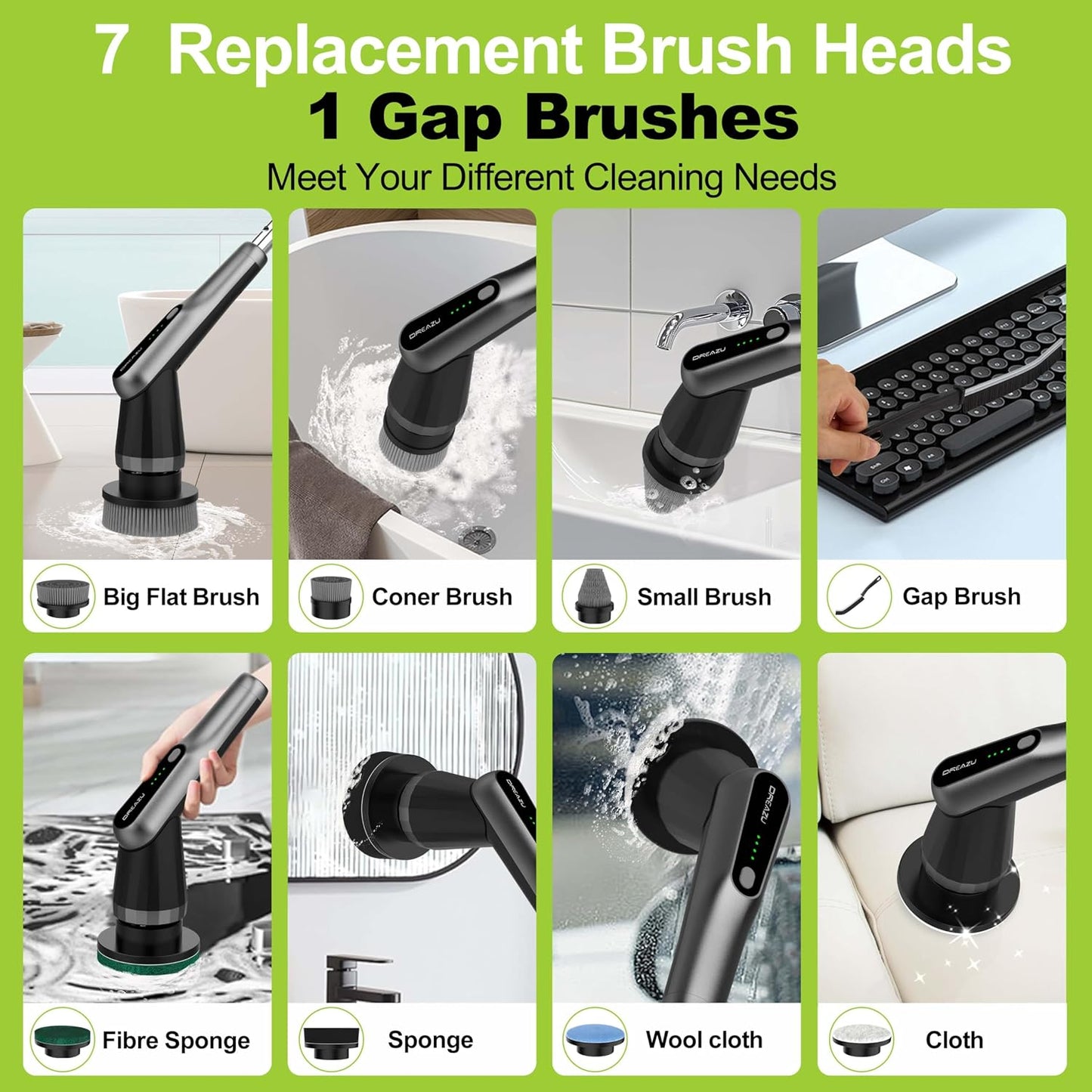 Dreazu Pro Electric Spin Scrubber, 10-in-1 Shower Scrubber &amp; Retractable Long Handle, 44 lbs High-Torque &amp; Variable Speed Shower Cleaning Brush for Bathroom,Toilet, Bathtub, Kitchen, Tile Floors, Car
