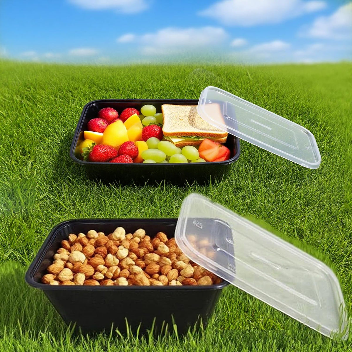 50 Packs 24 oz Disposable Meal Prep Containers with Lids,To Go Take Out Plastic Food Storage, Disposable Takeaway Boxes,Freezer, Dishwasher Safe Prep Containers