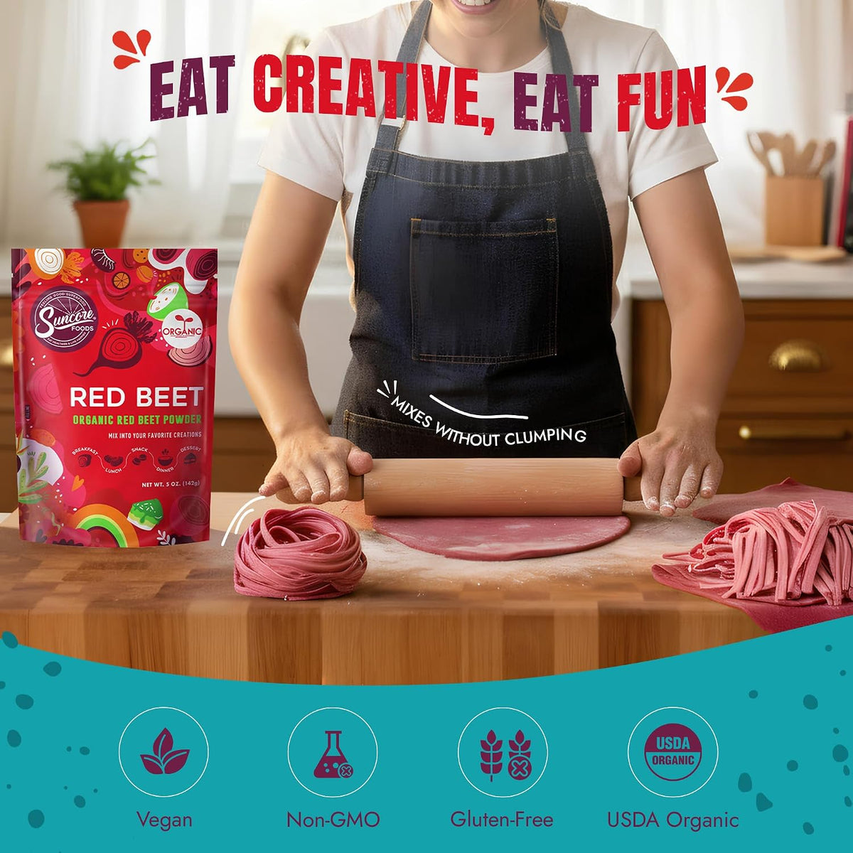 Suncore Foods Red Beet Powder 5oz (Beetroot) | Gluten Free | Vegan | Natural Red Food Coloring, For Baking, Frosting, Desserts, Smoothies, Beetroot Juice, Non-GMO, Resealable Pouch