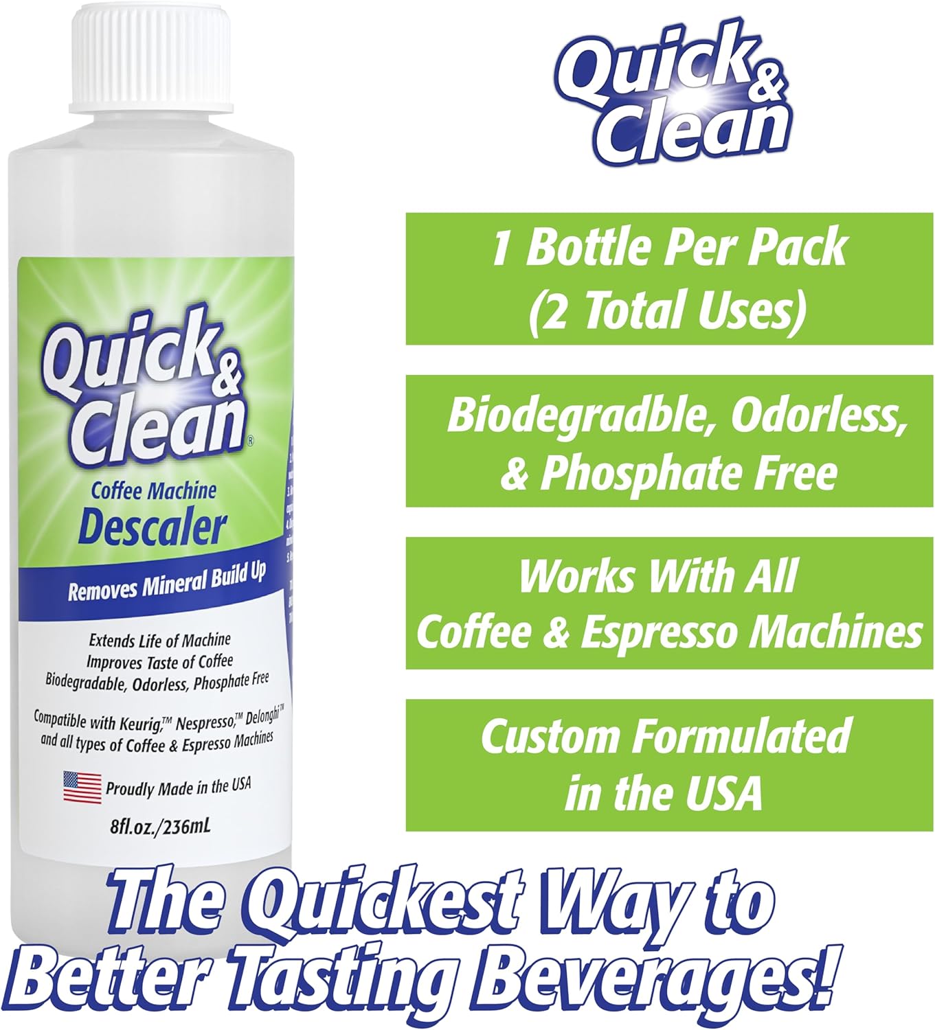 Quick & Clean 4-Pack of Cleaning Cups + 2 Filters with Descaler Bundle (2 Total Uses) - 2.0 Compatible, Descaling Solution for Keurig, Nespresso, Ninja, Delonghi, All Coffee and Espresso Machines…