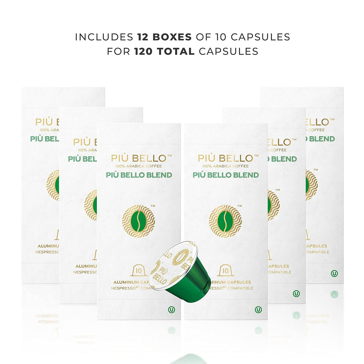 Piu Bello Blend Espresso Coffee Pods for Nespresso Original Machines – Compatible Capsules Pack – Rich &amp; Balanced Taste – Strong Italian Espresso Flavor – Kosher Certified (120 Count, Single Flavor)