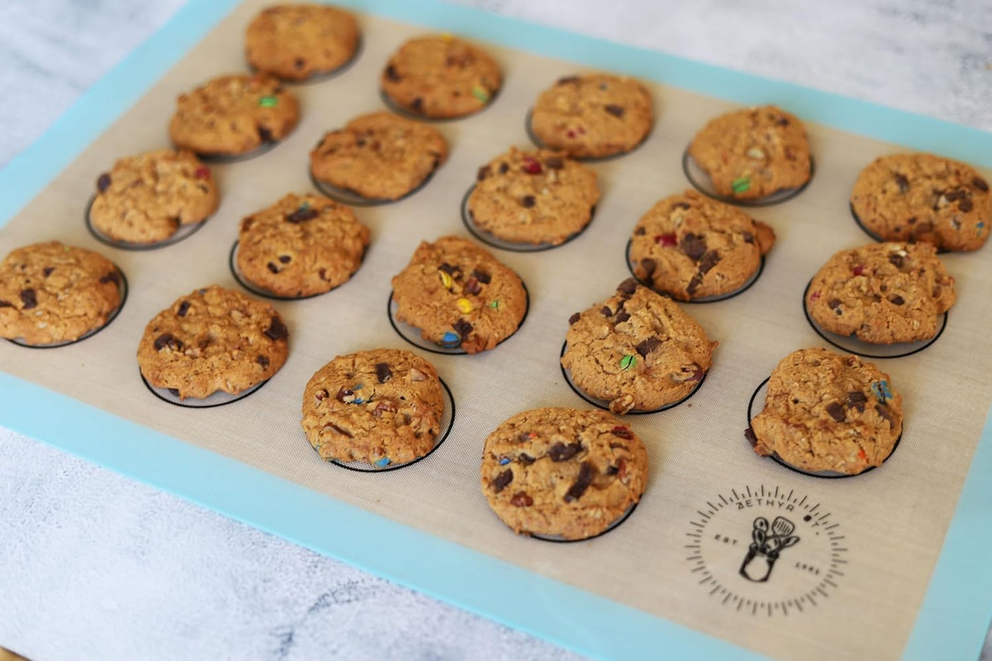 Macaron Baking Mat Silicone Non Stick, 3/4 Sheet Reusable Pack of 3 Blue | Non-Stick Macaron Mat for Easy Baking, Heat Resistant &amp; Dishwasher Safe, Reusable &amp; Eco-Friendly, For Cookies &amp; More, 13x19”