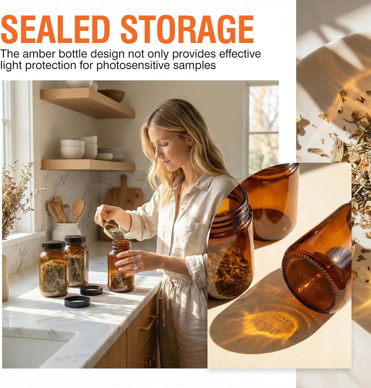 PEKYBIO 24 Pack 200ML Amber Glass Wide Mouth Packer Bottle with Cap