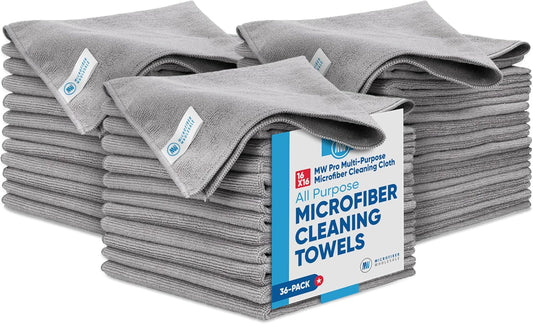 MW Pro Microfiber Cleaning Cloth | Gray | 36 Pack | 16” x 16” | All Purpose Microfiber Towels - Clean, Dust, Polish, Scrub,