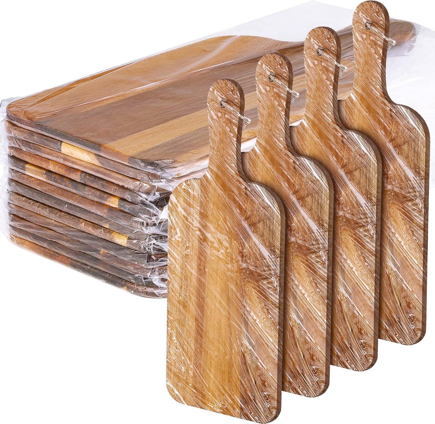 Patelai 12 Packs Acacia Wooden Cutting Board Set with Handles Large 15 x 7 Inch Kitchen Serving Plain Chopping Board Bulk Gifts for Christmas Vegetables Meat Pizza Cheese Fruit Bread