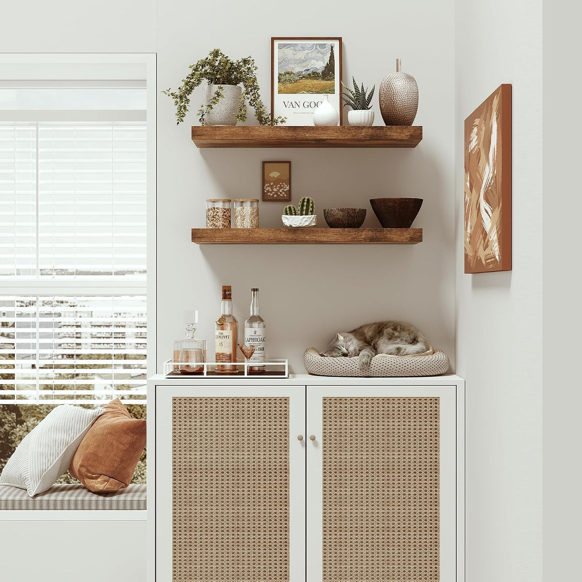 Vivelove Deep Floating Shelves for Wall 24 inches Set of 2, Rustic Brown