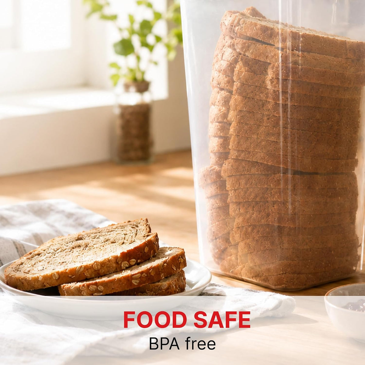 Tafura Bread Container - 5.8 Liter BPA Free Plastic Bread Box - Container/Holder for Homemade Loaves and Baked Goods with Black Airtight Lid