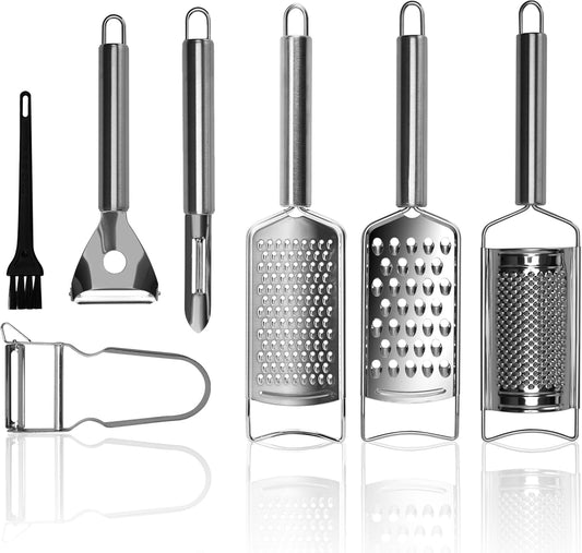 Cheese Grater Set, 7-Piece Zester Grater Peeler Set Stainless Steel Kitchen Utensil Set for Bar Restaurant Home Ginger Lemon