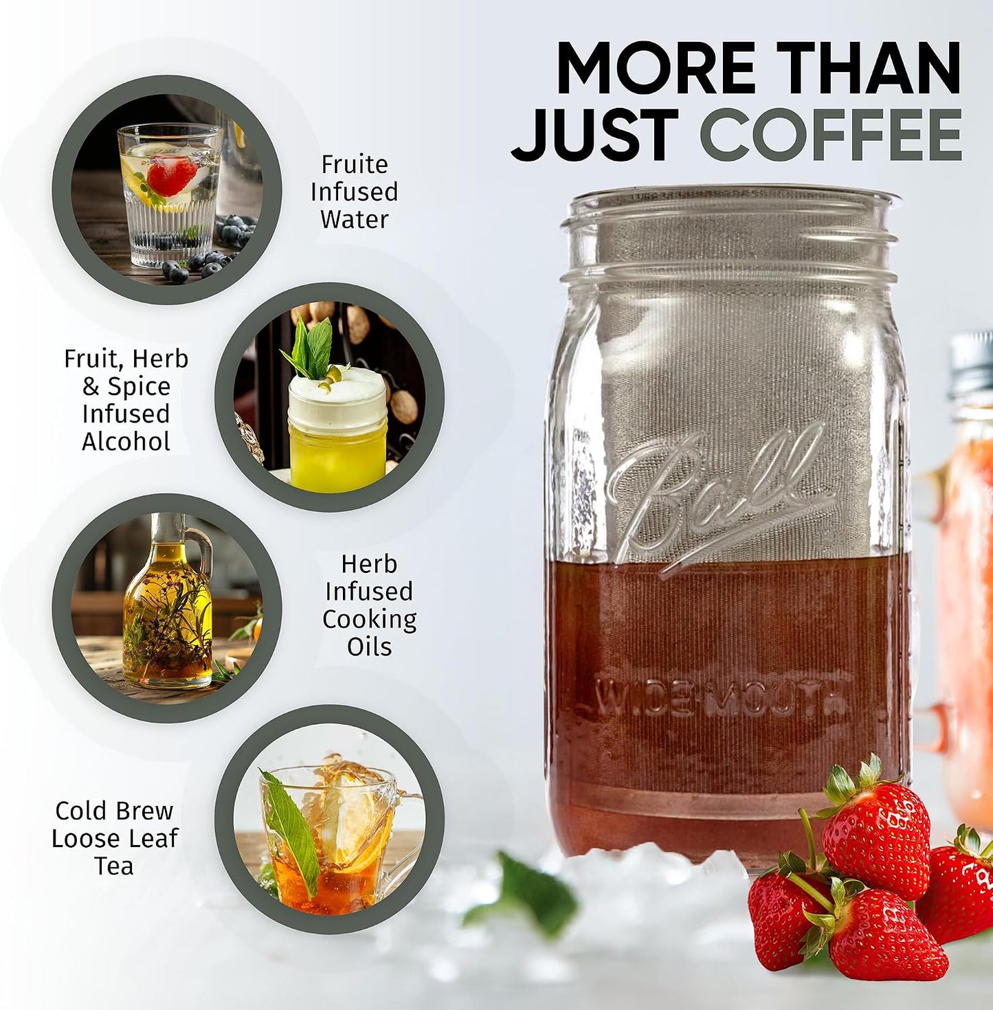 Altura The TUBE Cold Brew Coffee Maker and Tea Infuser for Wide Mouth Mason Jars - Stainless Steel Cold Brew Filter Strainer for Iced Coffee, Fruit Water &amp; More - (32oz/1qt)