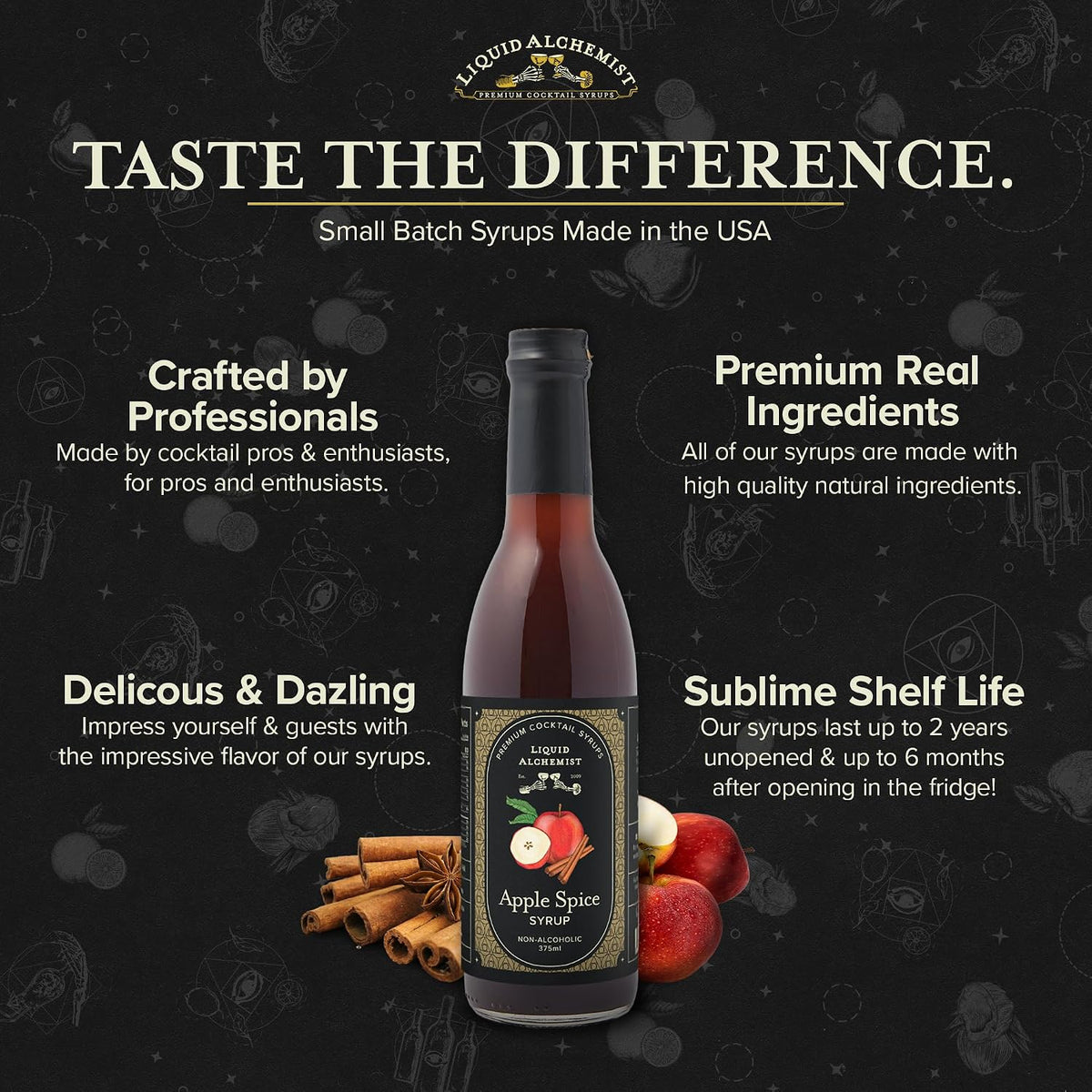 Liquid Alchemist Apple Spice Syrup for Cocktails | Real Ingredients Make our Apple Syrup for Drinks a Perfect Fall Themed Old Fashioned Mix | Small Batch Non-GMO Vegan Drink Mixer | 12.7 oz, Pack of 1