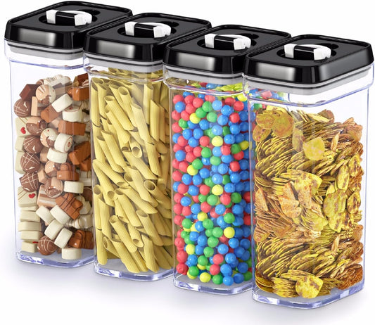 DWËLLZA KITCHEN Airtight Food Storage Containers with Lids – 4 Piece Set Air Tight Kitchen Storage Containers Clear Pantry