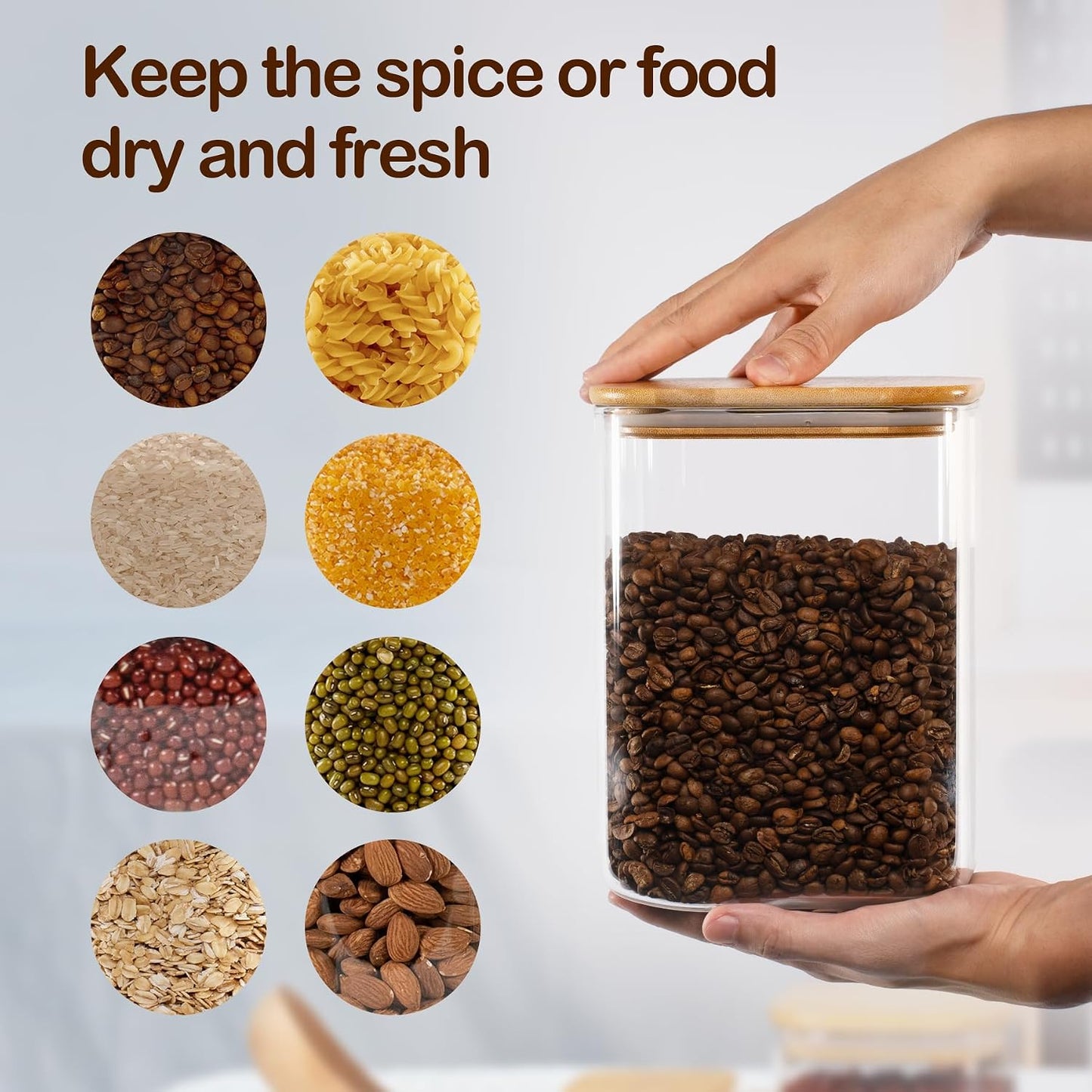 D2scrma 115oz Airtight Glass Square Storage Canister with Bamboo Lid Set of 1 (3400ml) Gallon Glass Jars Large Kitchen Canister for Sugar, Flour, Cookies and Coffee beans (‎with Black Lable)