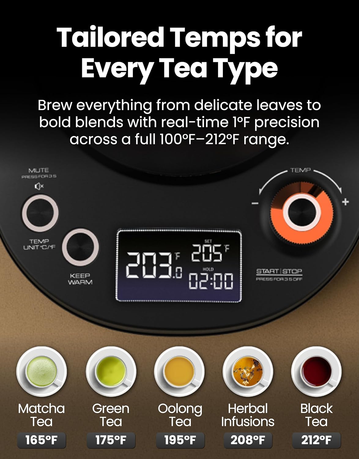 Viante Electric Gooseneck Kettle 0.8L, Pour Over Coffee &amp; Tea, Temp Control
