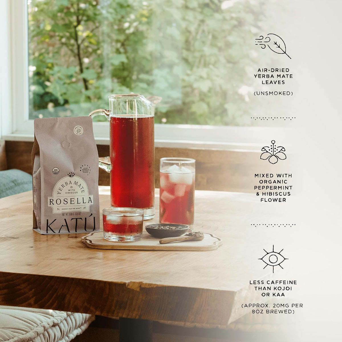 Katú Rosella Premium Organic Loose-Leaf Yerba Mate Tea with Hibiscus, Peppermint, and Stevia Leaves, Vibrant Floral Twist, Natural Energy, 17.6 oz (500g)