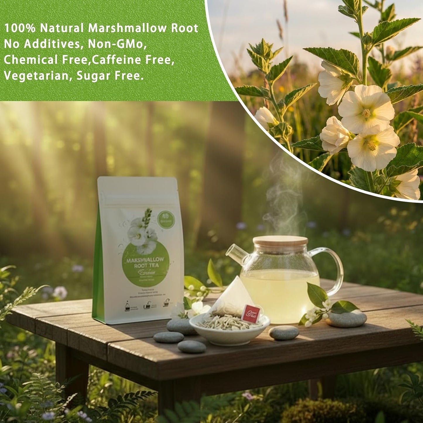 Samcci Marshmallow Root Tea Bags, 40 Count, Pure Althaea Officinalis | Pure Dried Cut &amp; Sifted Root, Supports Digestion &amp; Respiratory, 100% Natural, No Sugar, Caffeine-Free, Vegan
