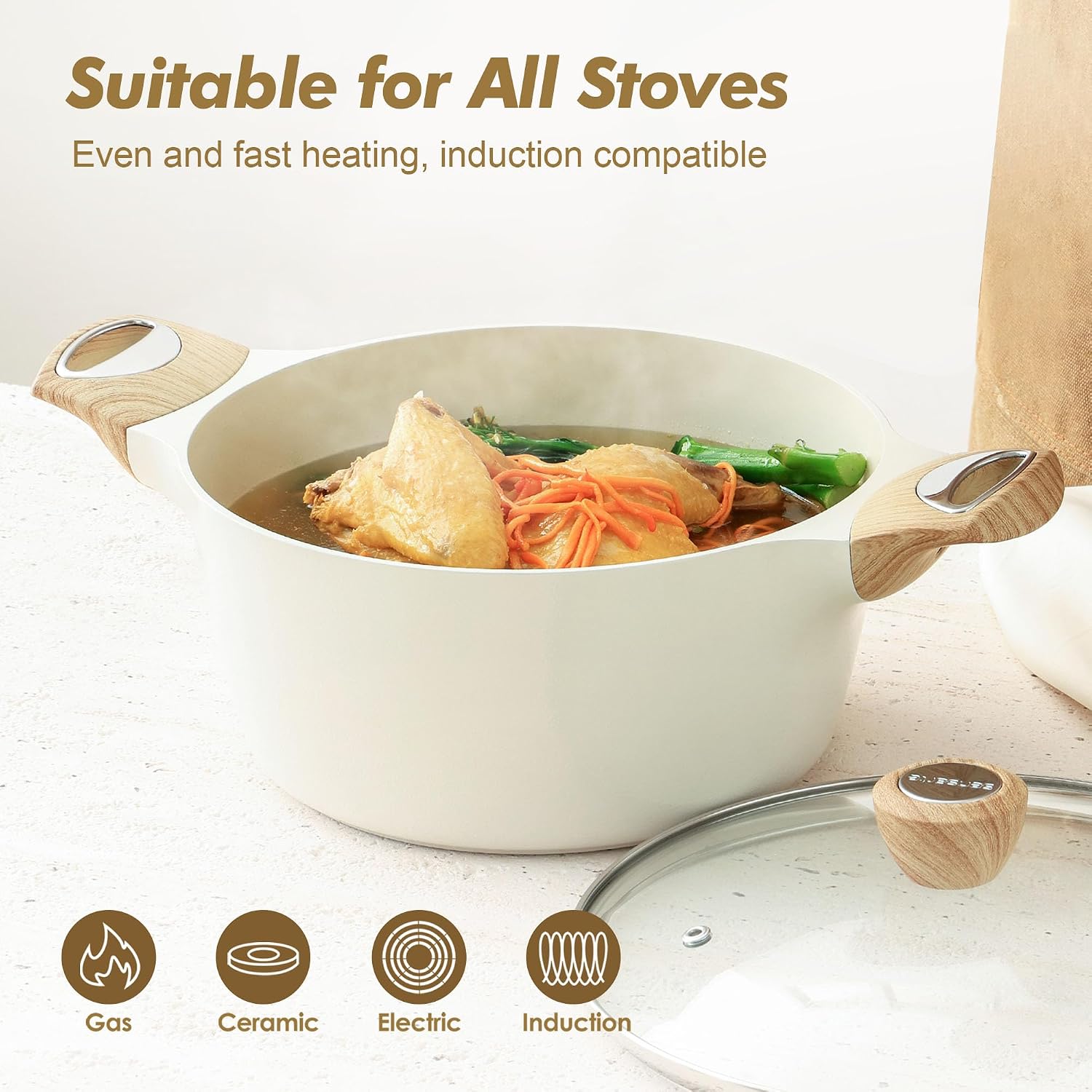 SENSARTE Ceramic Nonstick Stock Pot with Lid, 2.6/4.5/6.6/8.5/11 QT Soup Pot Casserole Pot, Non-toxic Healthy Pasta Pot