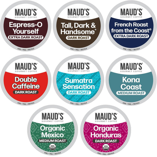 Maud's Bold Dark Roast Coffee Pods Variety Pack, 40 ct, 8 Assorted Dark Roast Flavors in Recyclable Single Serve Pods – 100%
