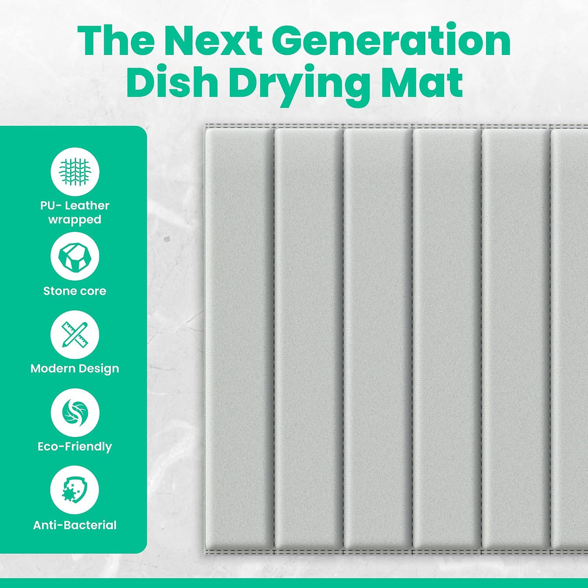 25" x 15" PU Leather Wrapped Large Stone Dish Drying Mat for Kitchen Counter Sink - Quick Dry Super Absorbent Diatomaceous Earth Pad for Dishes, Mats for Bathroom - Absorbing Mats - Gray