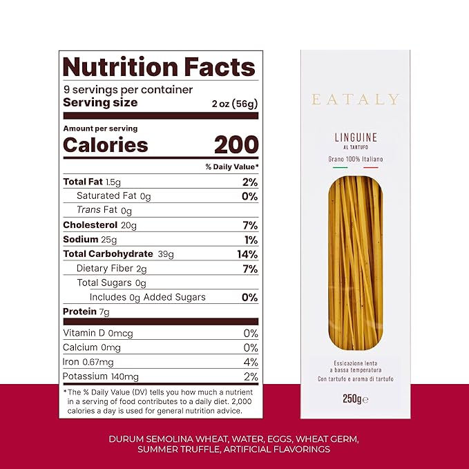 Eataly Italian Linguine with Truffle Pasta Noodles - 250g (8.8 oz.) Box -Authentic Durum Semolina Wheat - Made in Italy- Dried Pasta for Gourmet Dining, 1 Pack