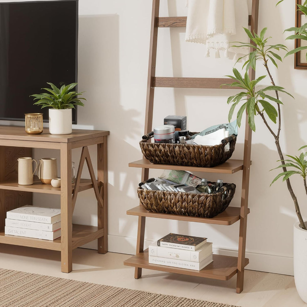 StorageWorks Wicker Storage Baskets for Shelves, 2 Pack Brown Wicker Basket