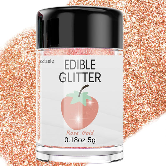 Rose Gold Edible Glitter for Cakes Drinks - Colaele 5 grams Food Grade Luster Dust Glimmer Powder Metallic Fancy Food