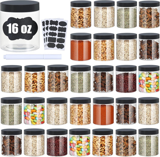Plastic Jars with Lids,Airtight Container Ideal For Dry Food, Honey Jam, Peanut Butter,Cosmetics, Cream, Bathroom and