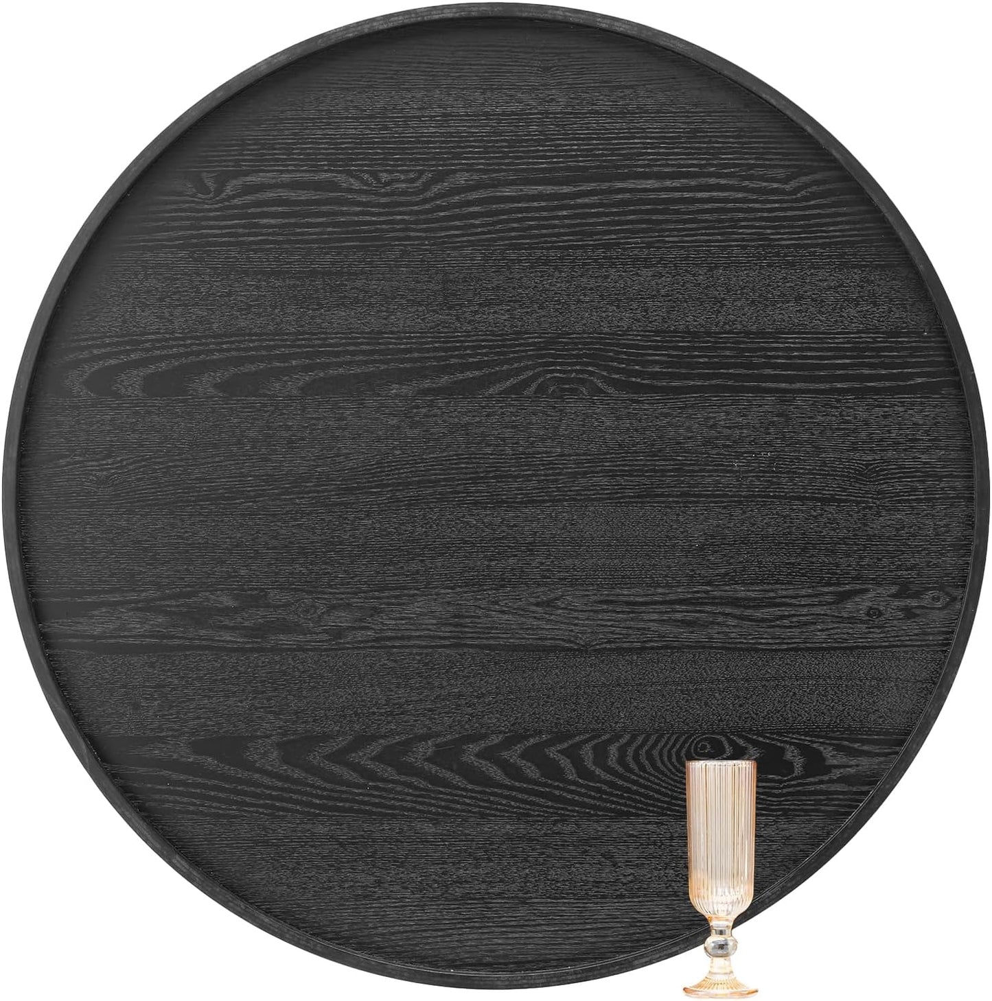 30 inch Round Solid Wood Serving Tray Extra Large Tea Coffee Snack Food Meals Serving Plate Non-Slip