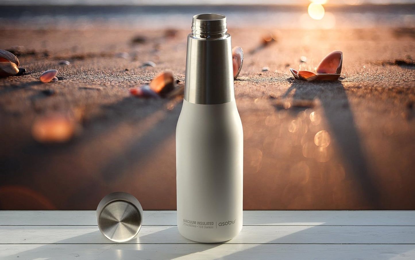 Asobu Oasis 20oz Vacuum Insulated Water Bottle – Reusable Double Walled Stainless Steel Thermos with Spill-Proof Screw Lid – Hot for 12 Hrs, Cold for 24 Hrs – White