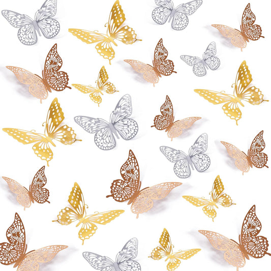 SAOROPEB 3D Butterfly Wall Decor, 72 Pcs 3 Styles 3 Sizes, Removable Metallic Wall Decor Sticker Room Mural Decals for Kids