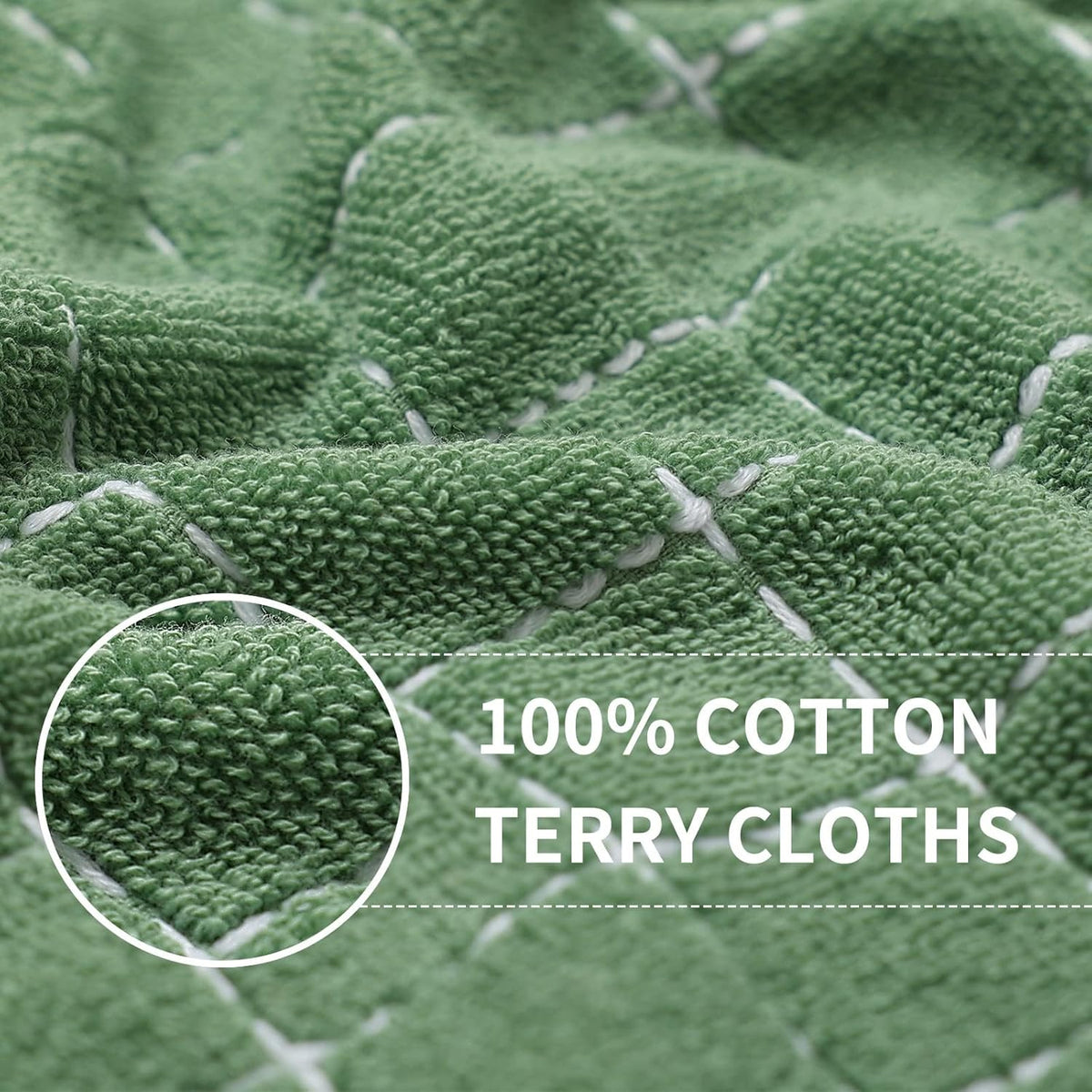 Homaxy 100% Cotton Terry Kitchen Towels(Grass Green, 13 x 28 inches), Checkered Designed, Soft and Super Absorbent Dish Towels, 6 Pack