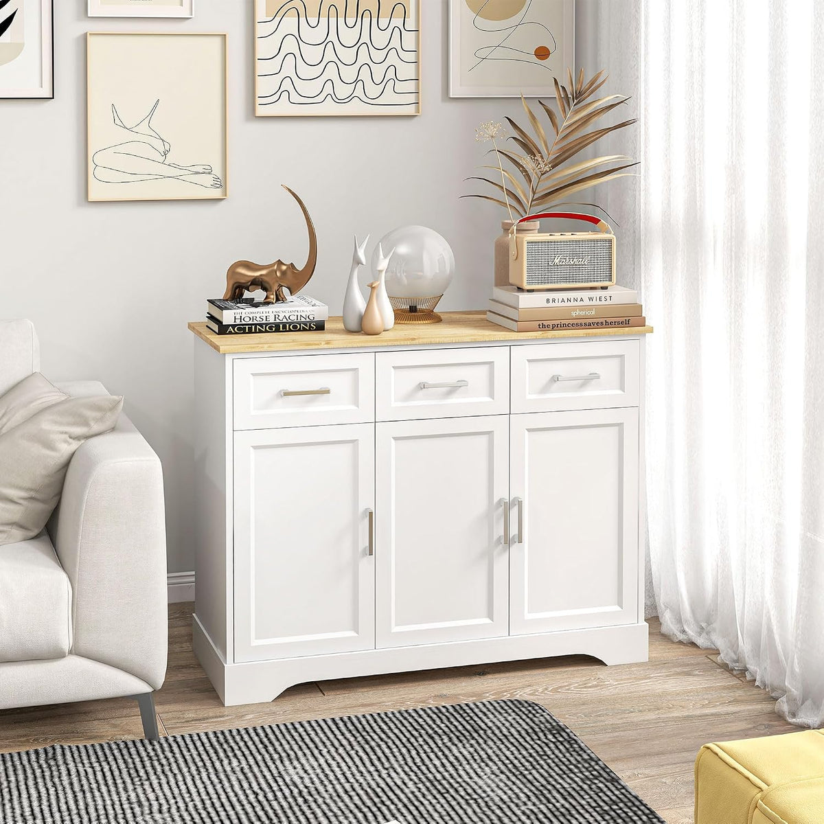HOMCOM Sideboard Buffet Cabinet with 3 Storage Drawers White