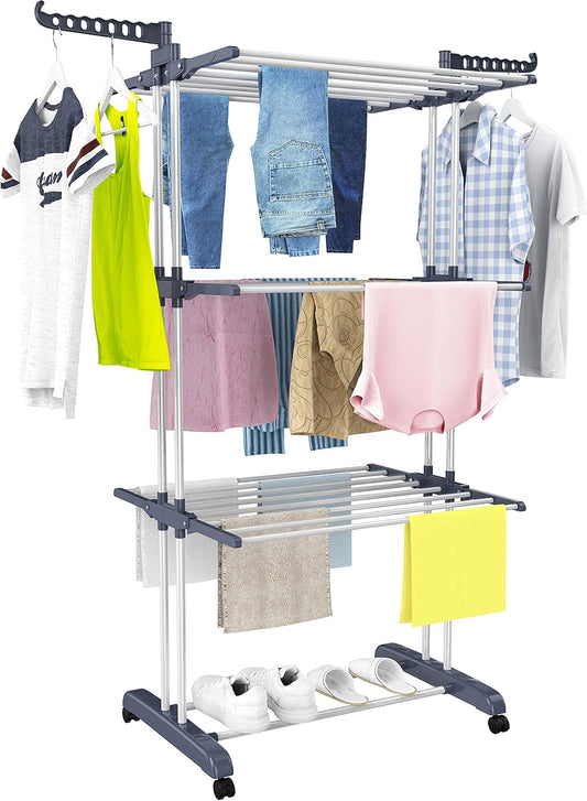 HOMIDEC Clothes Drying Rack, Oversized 4-Tier(67.7" High) Foldable Stainless Steel Drying Rack Clothing, Movable Drying Rack