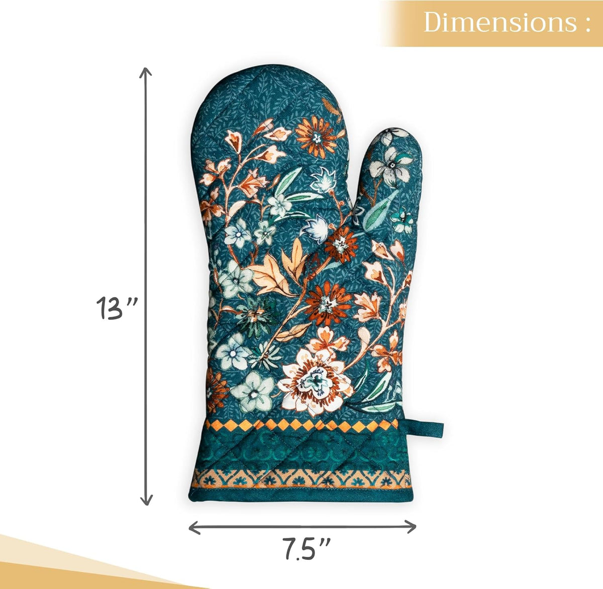 Maison d' Hermine Oven Gloves 100% Cotton Oven Mitt 7" x 13" with Loop Heat Resistant, BBQ, Cooking Gloves, Baking, Grilling, Kitchen, Handling Hot Pans (Pack of 1, Luxury Loft-Dark Teal)