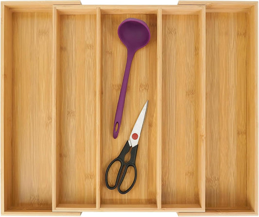 Utoplike Bamboo Expandable Kitchen Drawer Organizer Silverware Utensil Tray