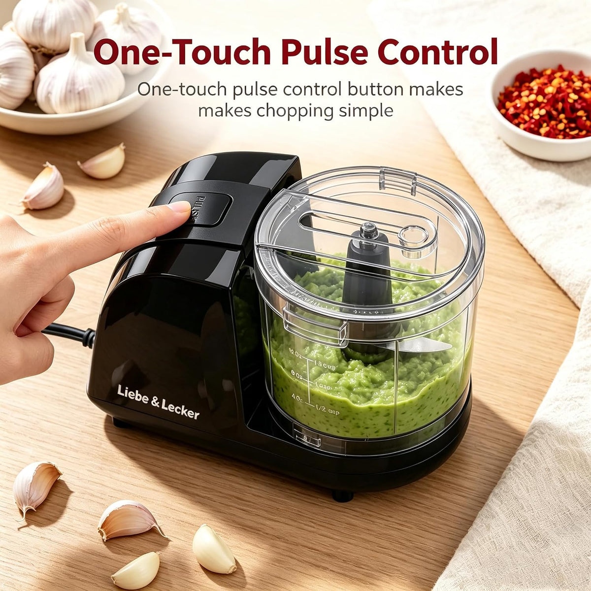 Liebe&Lecker Mini Food Processor,1.5 Cup Mini Chopper for Cutting Vegetable, Garlic,Onion and Meat