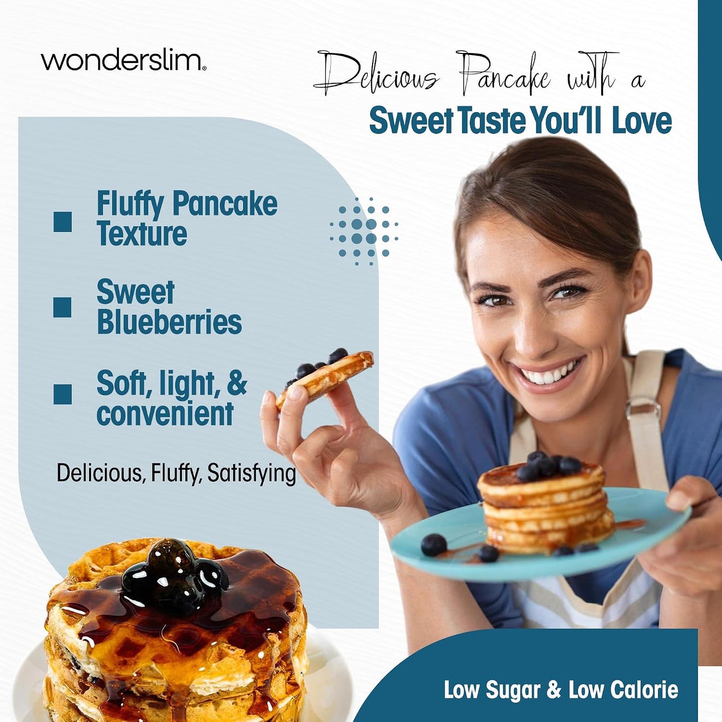 Wonderslim Protein Pancake &amp; Waffle Mix, Low Calorie – 7 Pack (Blueberry)